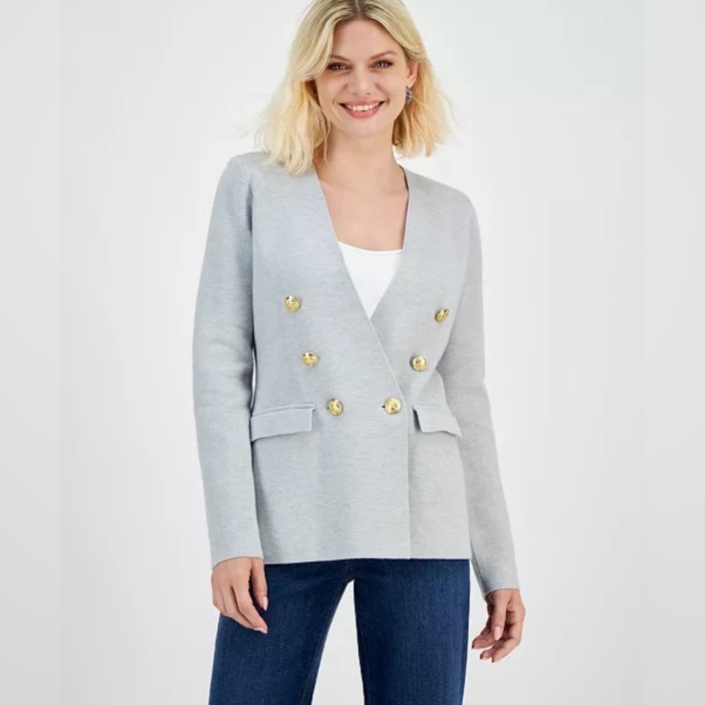 INC Elegant Double Breasted Gold Buttons Knit Blazer Sweater Women’s 16/18 NWOT